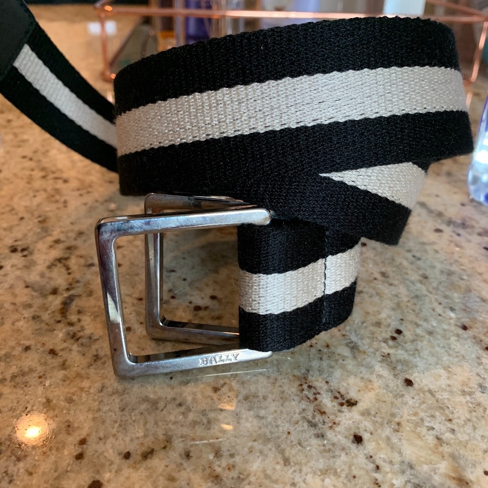 Bally canvas black and white belt size 85